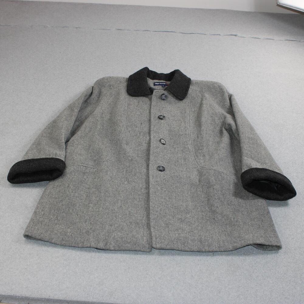 Herman Kay Coat Women XL Gray Wool Overcoat Button Line Classic Heritage Academi